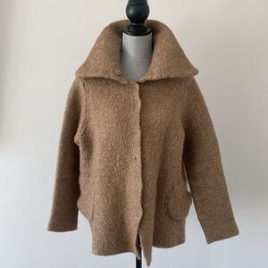 Lands End Wool Alpaca Blend Chunky Textured Knit Coat Jacket Boho Cottagecore